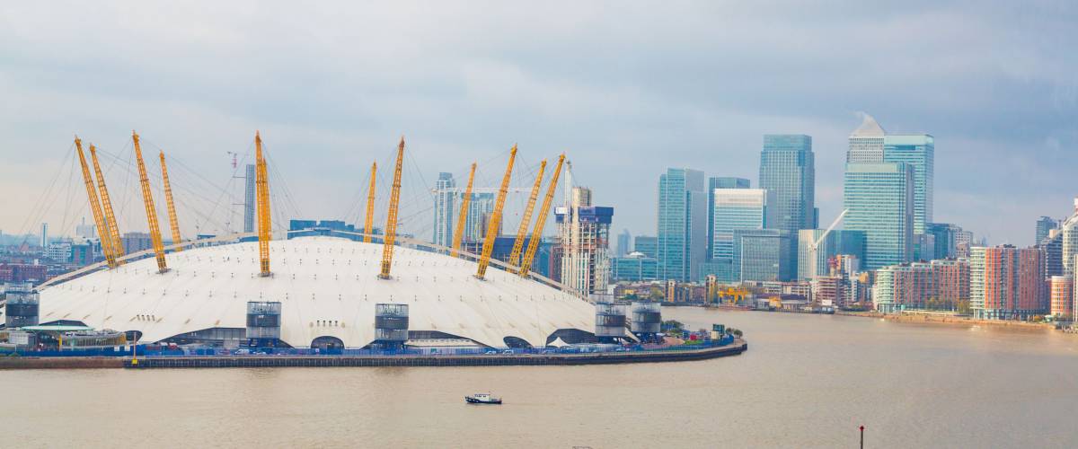 View from river thames over millennium dome in London and river Thames.