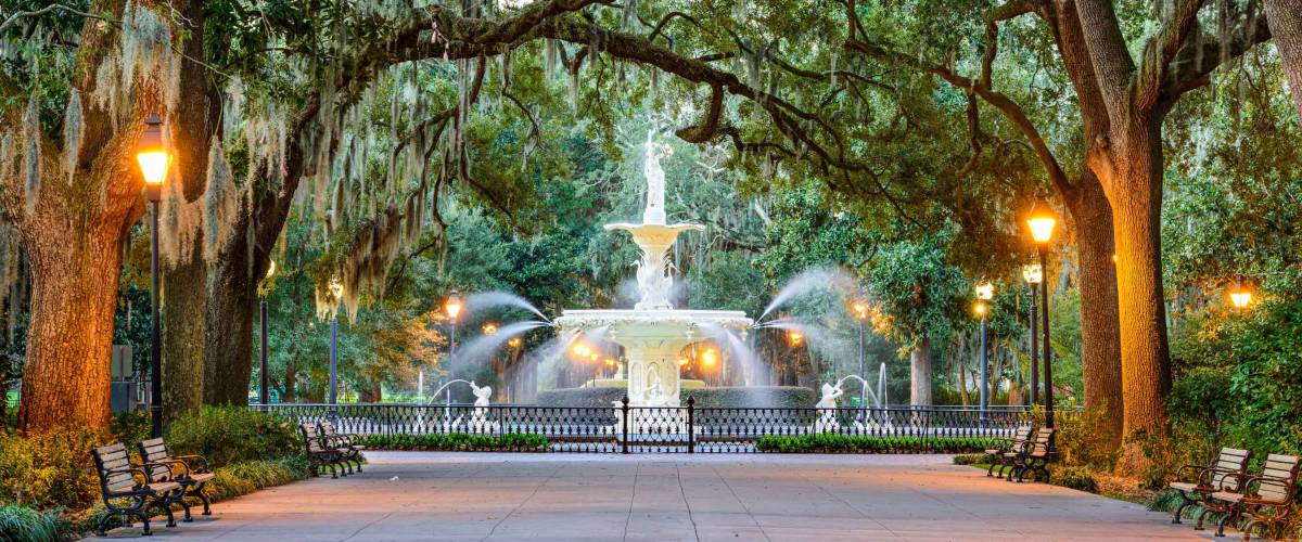 Savannah, Georgia, USA at Forsyth Park Fountain.
