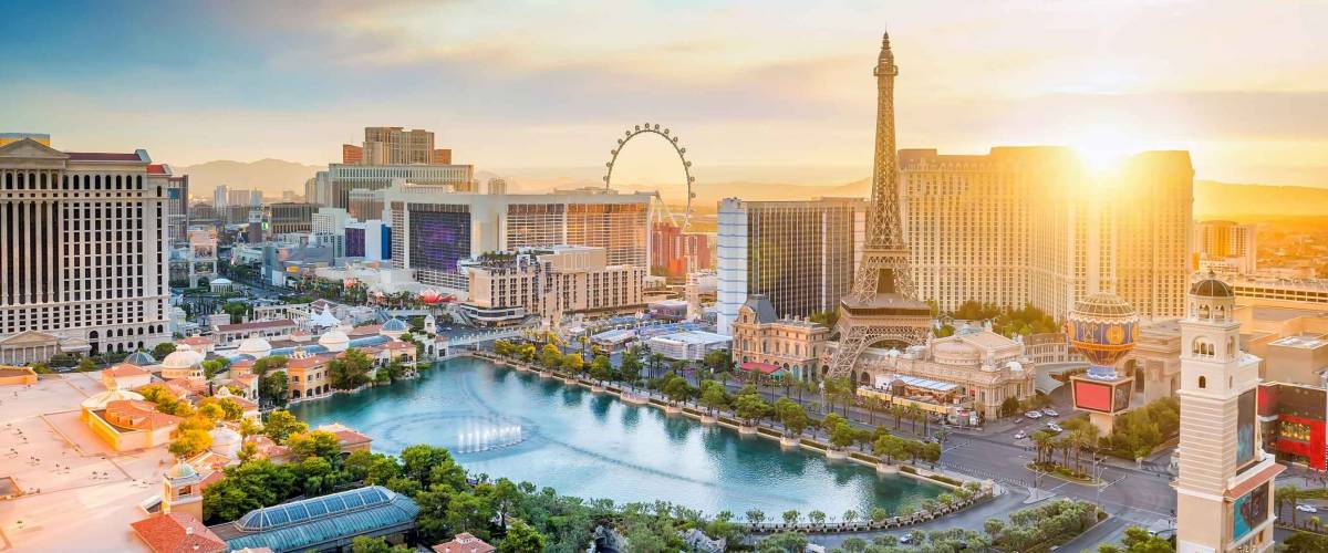 cityscape of Las Vegas from top view in Nevada, USA at sunset
