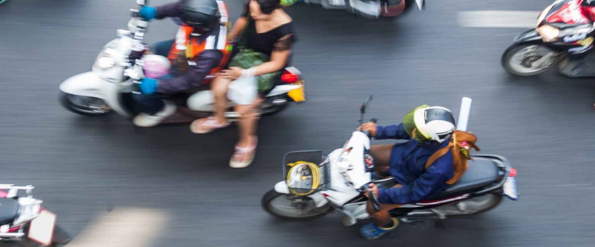 aerial view of big traffic in Bangkok, Thailand, in motion blur