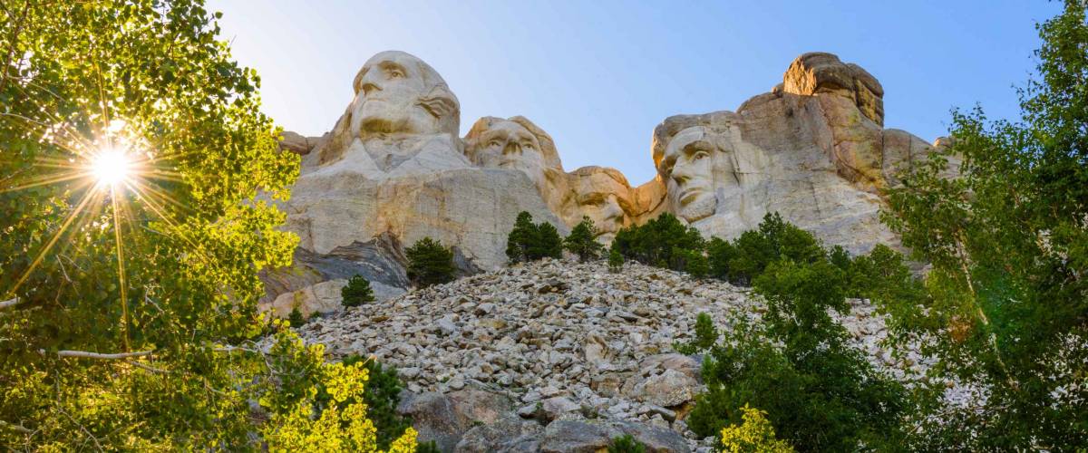 This is the Mount Rushmore National Memorial in the Black Hills National Forest, South Dakota.