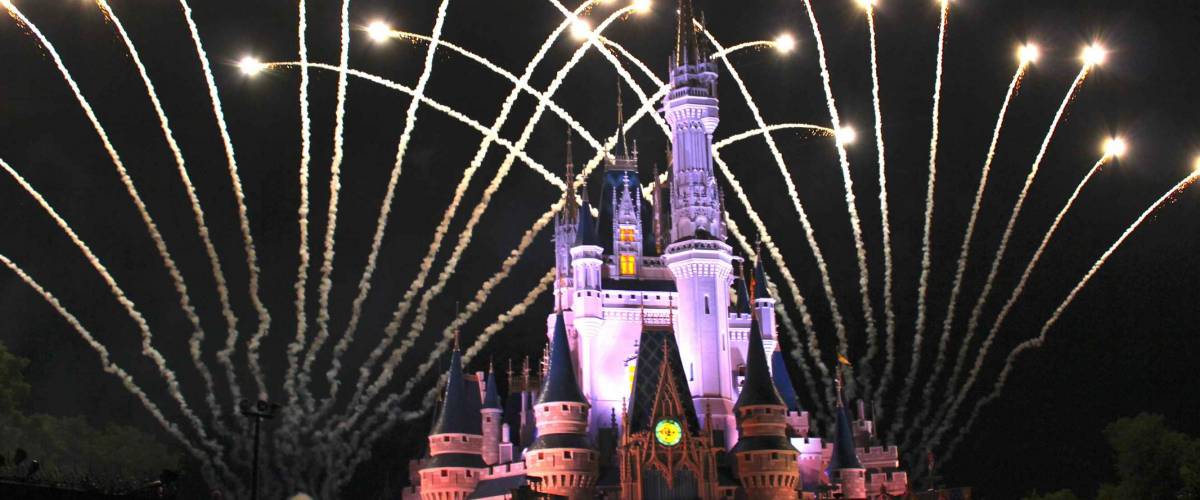 Castle night time projection and fireworks show
