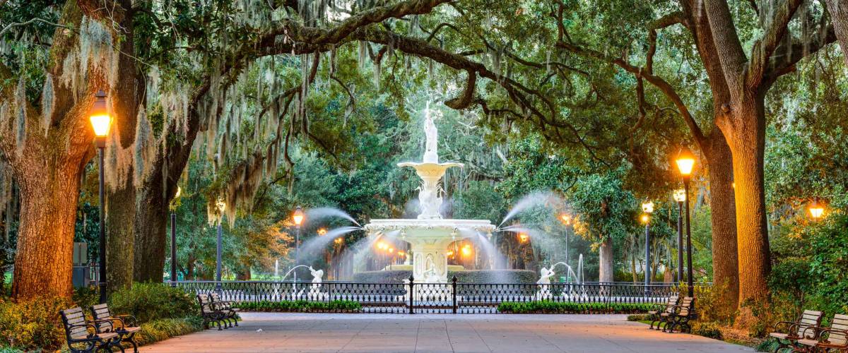 Savannah, Georgia, USA at Forsyth Park Fountain.