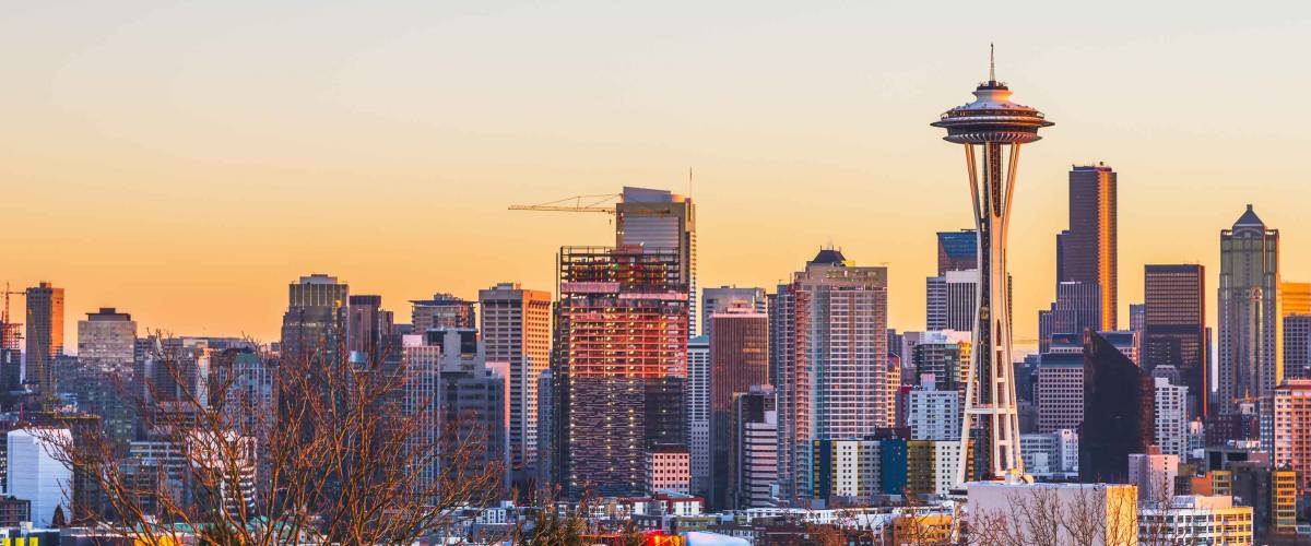 Seattle city scape on nw year day at sunset,Washington,usa.