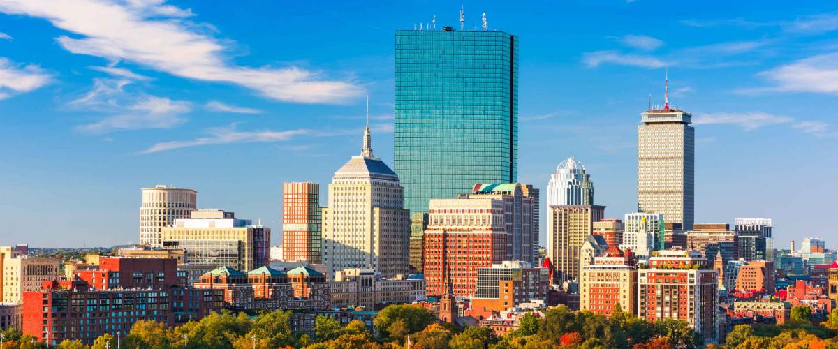 Boston, Massachusetts, USA skyline over Boston Common.