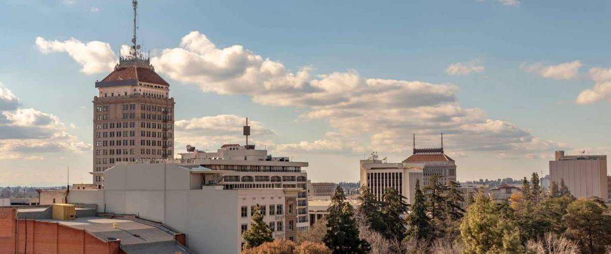 Downtown Fresno Skyline, California, USA, on a spring afternoon.
