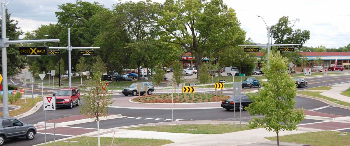 new roundabout with some cars, Ann Arbor, Michigan