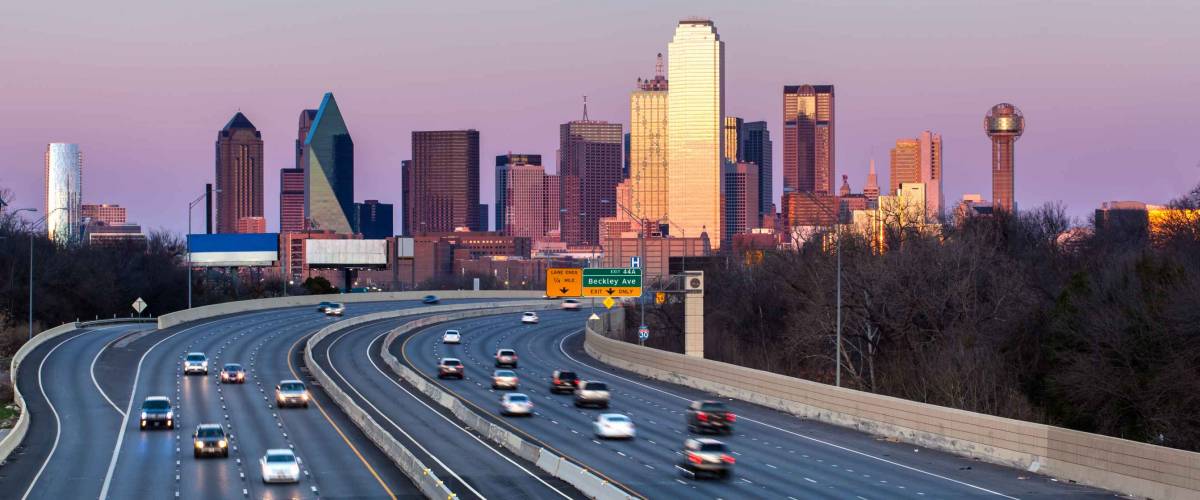Dallas downtown skyline in the evening, Texas
