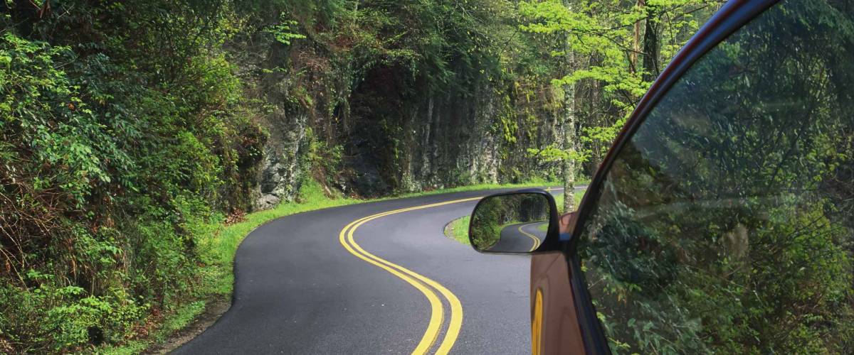 Driving through the winding roads of the Great Smoky Mountains National Park, Tennessee, USA