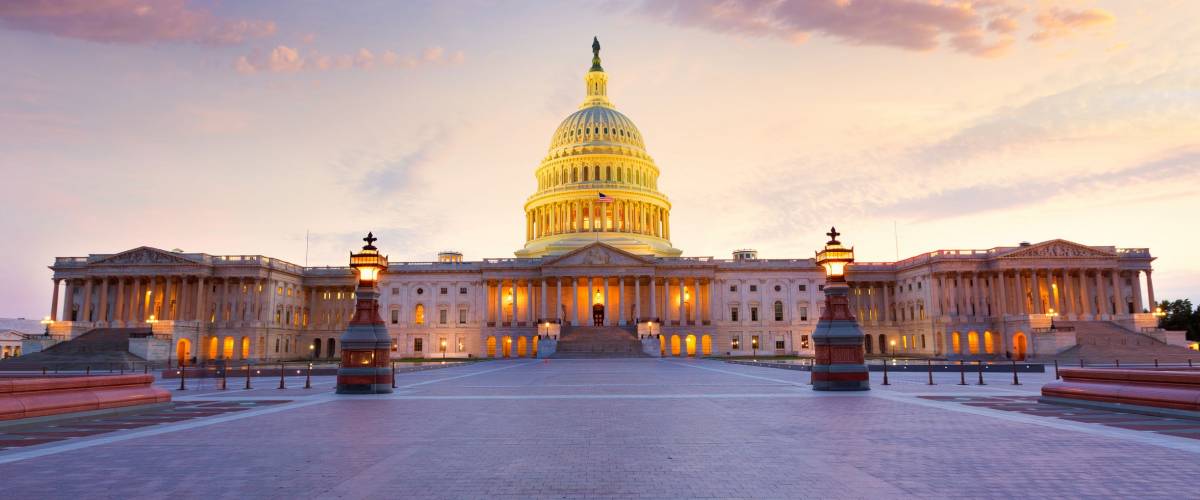 Capitol building Washington DC sunset at US congress USA