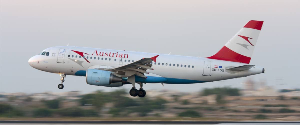 Austrian Airlines airplane taking off.