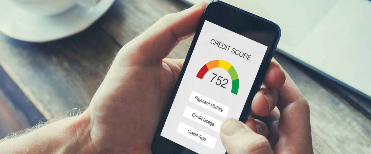 credit score concept on the screen of smart phone, checking payment history in bank