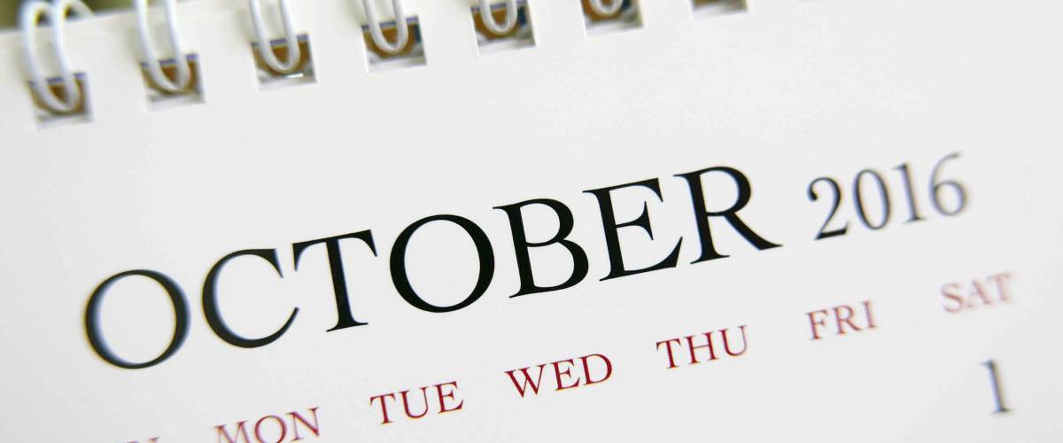 Close up calendar of October 2016