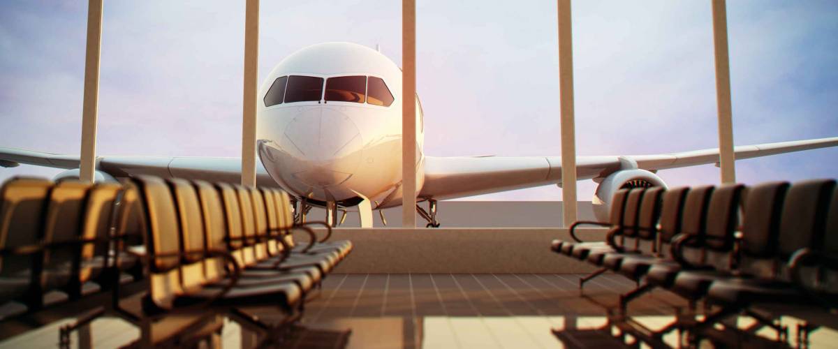 Airplane, view from airport terminal.