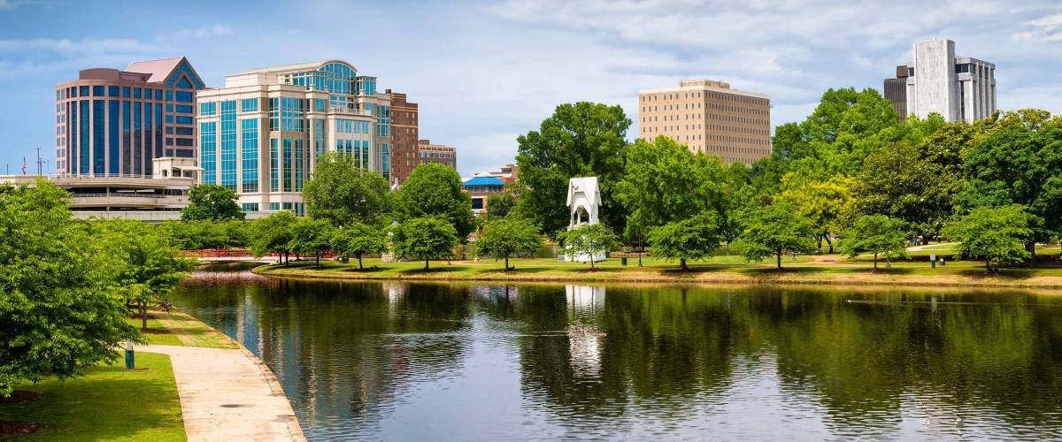 Cityscape scene of downtown Huntsville, Alabama, from Big Spring Park