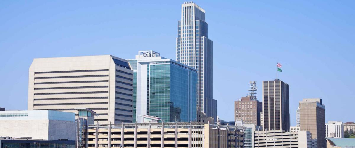 Morning in Omaha - skyline of the city. Omaha, Nebraska, USA.