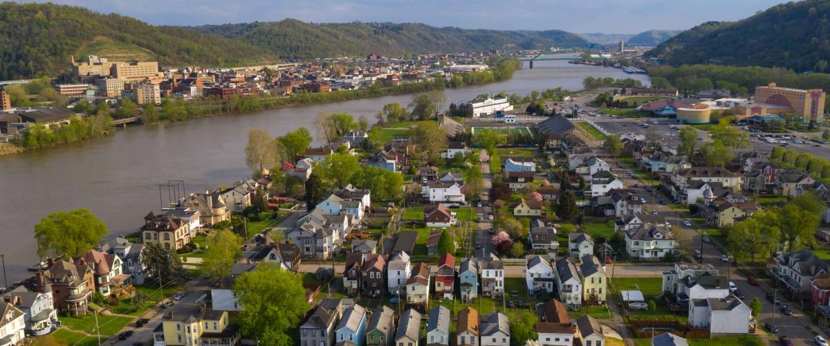 Structures dot the landscape of Wheeling Island in West Virgina