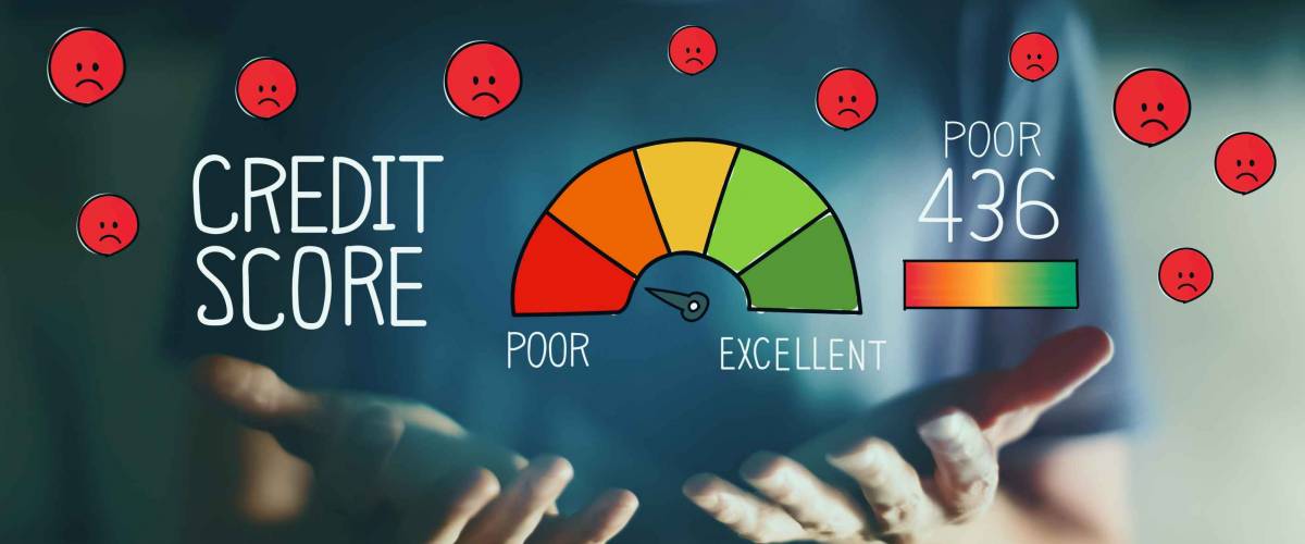 Poor credit score with young man in the night