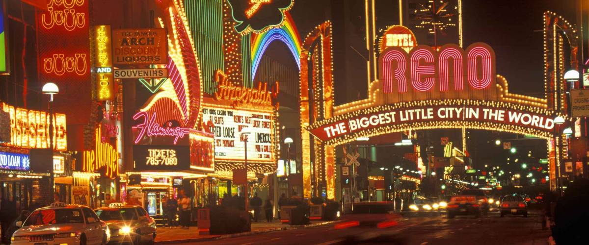 Neon lights at night in Reno, Nevada