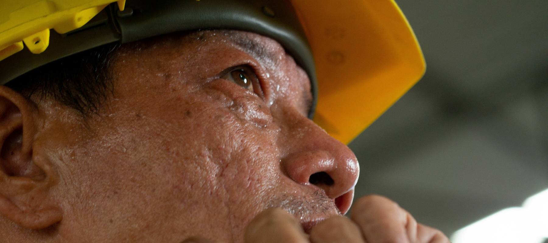 Man wearing hard hat close up