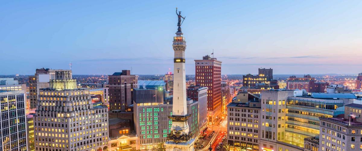 Indianapolis, Indiana, USA skyline over Monument Circle.