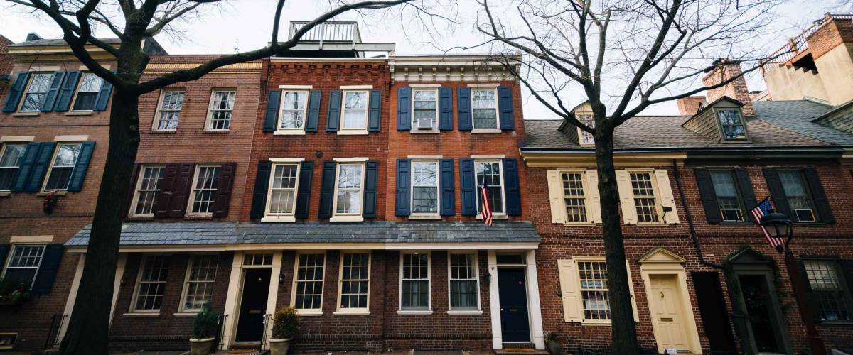Historic brick buildings in Society Hill, Philadelphia, Pennsylvania.