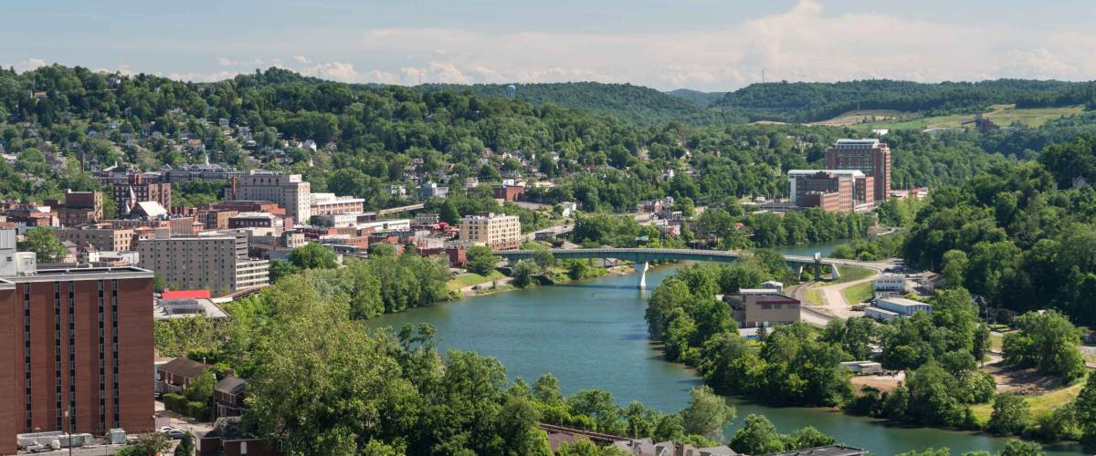 View of the downtown area of Morgantown WV and campus of West Virginia University