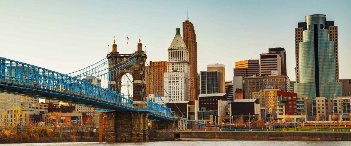 Cincinnati downtown overview in the evening