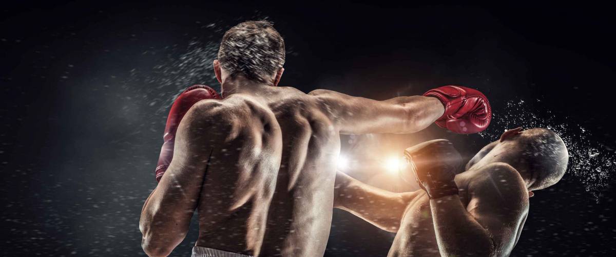 Box fighters trainning outdoor . Mixed media