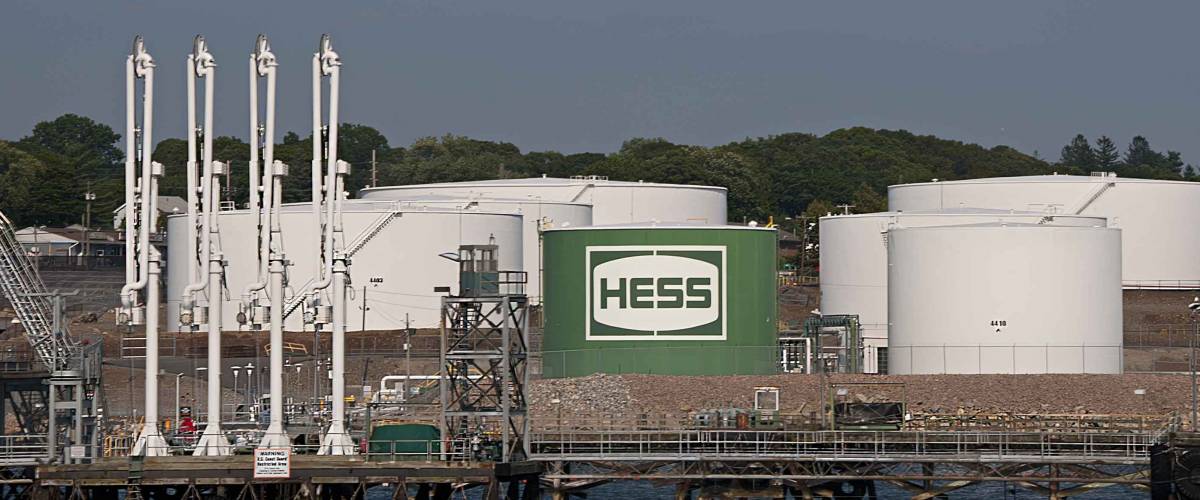 NEW LONDON,Connecticut - MARCH 20: Hess oil company fuel depot as viewed from the New London Orient Point ferry.on March 20, 2013 in New London, Connecticut, USA.