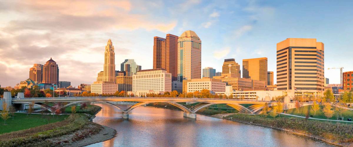 View of downtown Columbus Ohio Skyline at Sunset