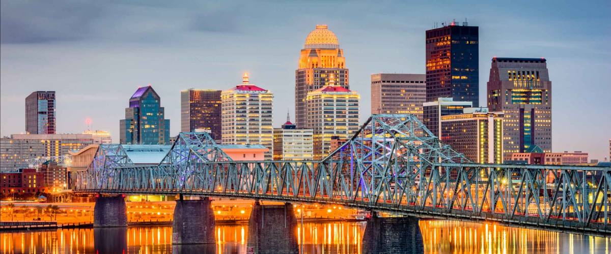 Louisville, Kentucky, USA skyline on the river.