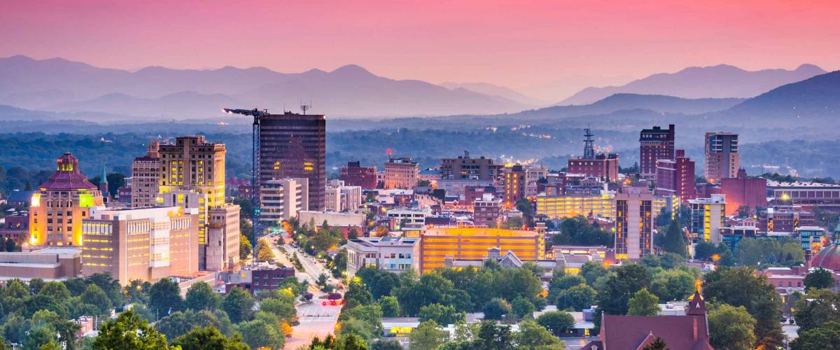 Asheville, North Carolina, USA at twilight.