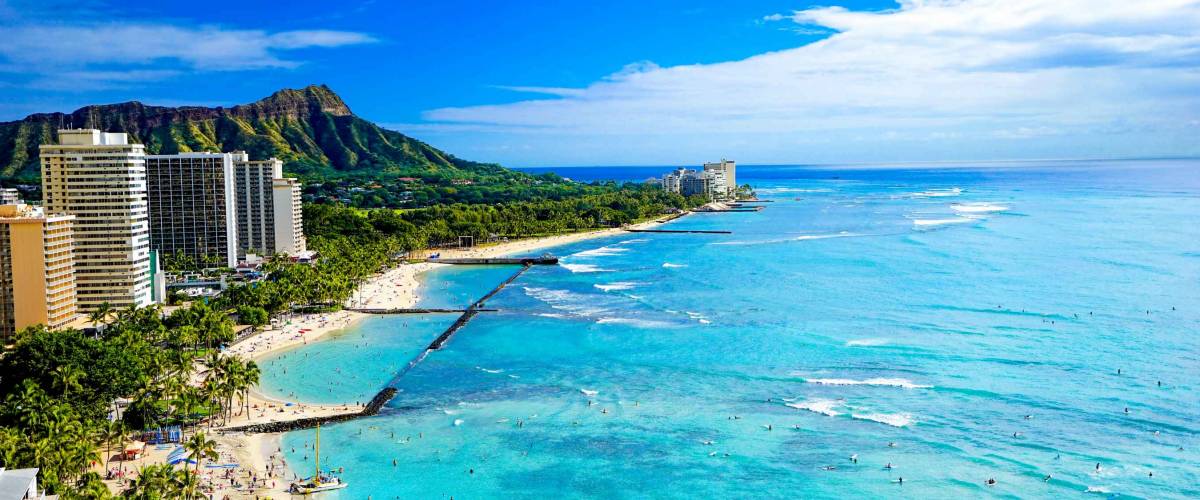 Waikiki Beach and Diamond Head, Honolulu, Oahu Island, Hawaii
