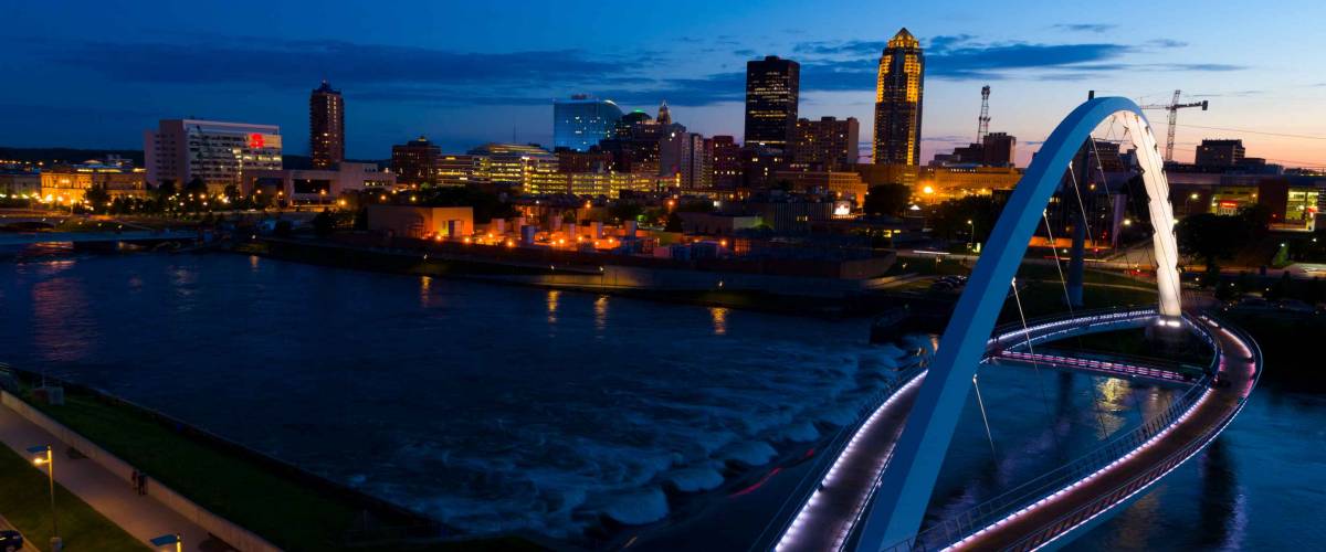 Des Moines Iowa At SunSet, Aerial Image