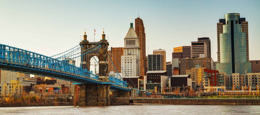 Cincinnati downtown overview in the evening