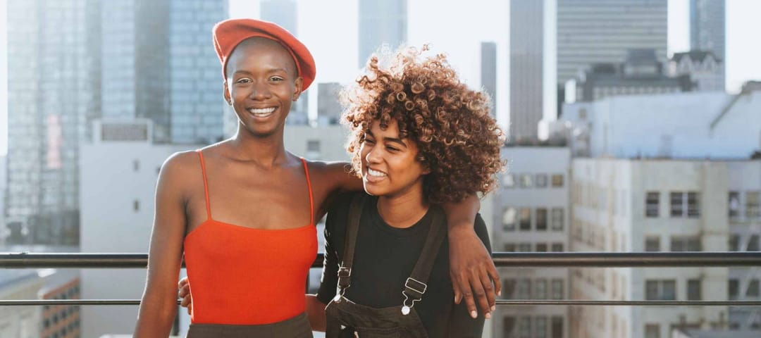 Girlfriends hanging out at a LA rooftop