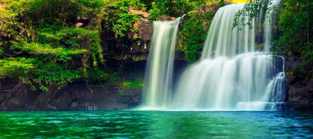 Waterfall hidden in the tropical jungle