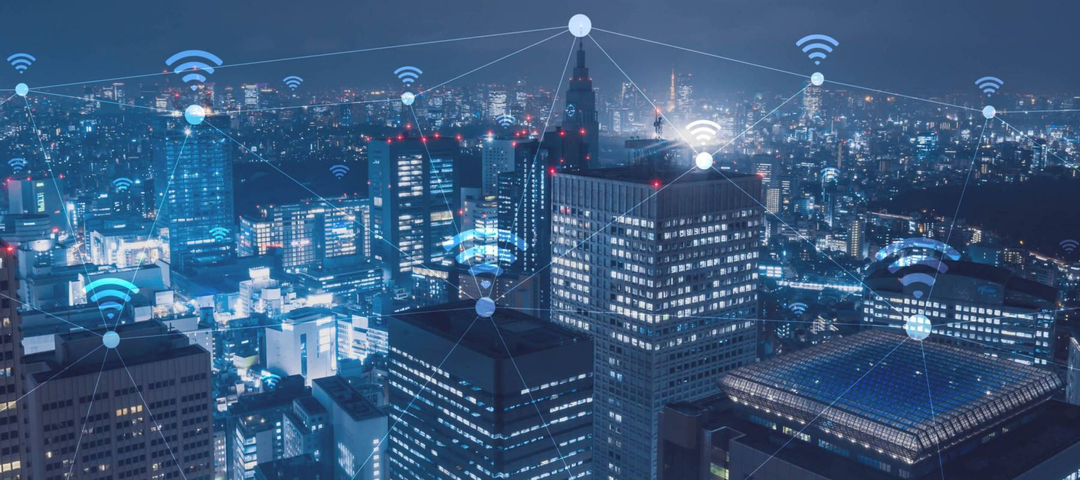 Cityscape with wi-fi connection conceptual,information communication technology concept