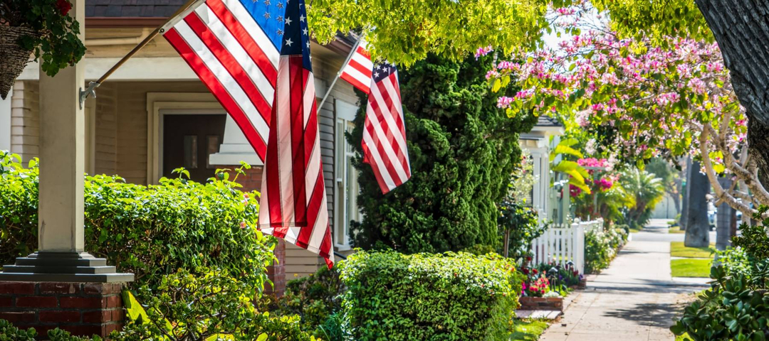 Flags on a southern California street.