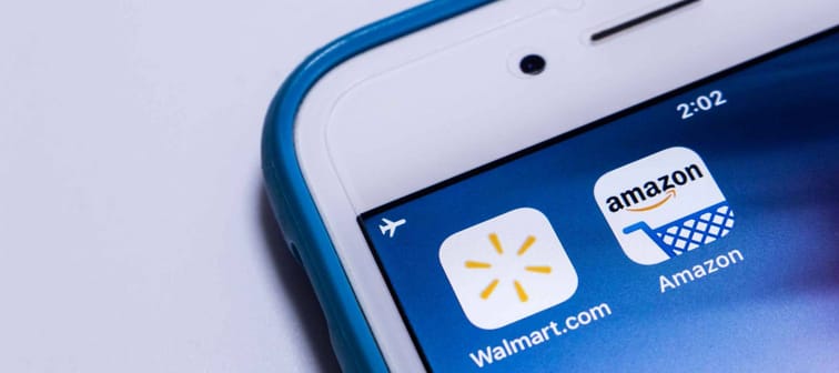 Walmart & Amazon, two big giants of US retail industry, on an iPhone.