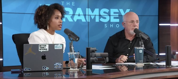 Dave Ramsey (right) and Jade Warshaw (left) answer a caller's question on The Ramsey Show.