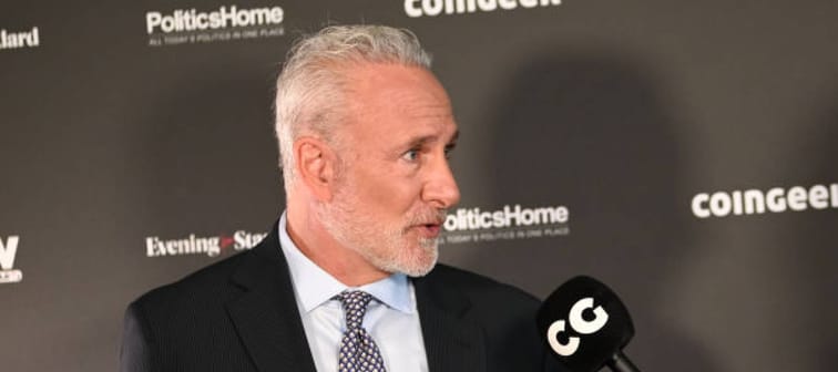 Peter Schiff is interviewed during the 2023 London Blockchain Conference.