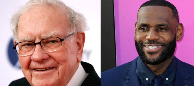 Warren Buffett and Lebron James, side-by-side crop