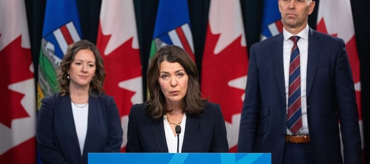 Alberta Premier Danielle Smith speaks on invoking her government&rsquo;s sovereignty act over federal clean energy regulations, along with Rebecca Schulz, Minister of Environment and Protecte