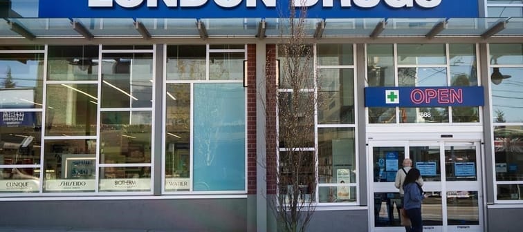 People wait outside of the London Drugs Dunbar location on Monday, April. 29, 2024. London Drugs says its phone lines are operational again after being taken offline in response to a cybersec