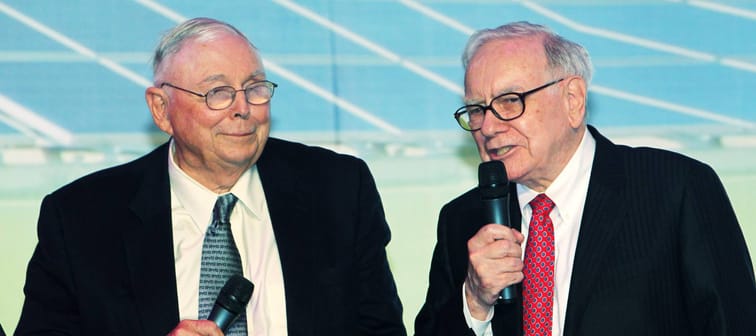 Charles Munger (left) and Warren Buffett of Berkshire Hathaway attend a conference at the China World Hotel in Beijing, China, Sept. 29, 2010.