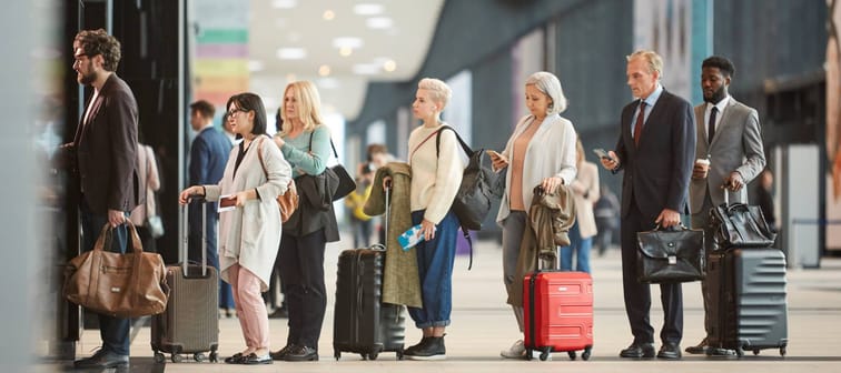 A lineup at an airport.