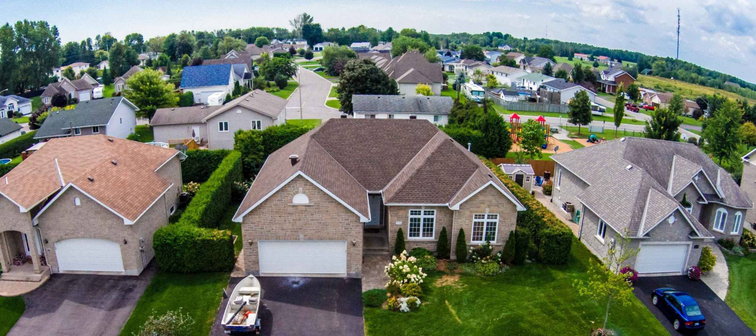 Residential neighborhood subdivision skyline Aerial shot