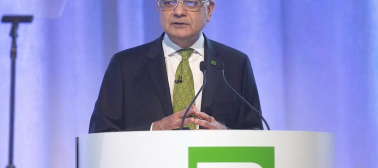 Toronto-Dominion Bank chief executive Bharat Masrani speaks at their annual general meeting in Toronto on Thursday, March 29, 2018. Masrani says he hopes to be able to say more soon on the in